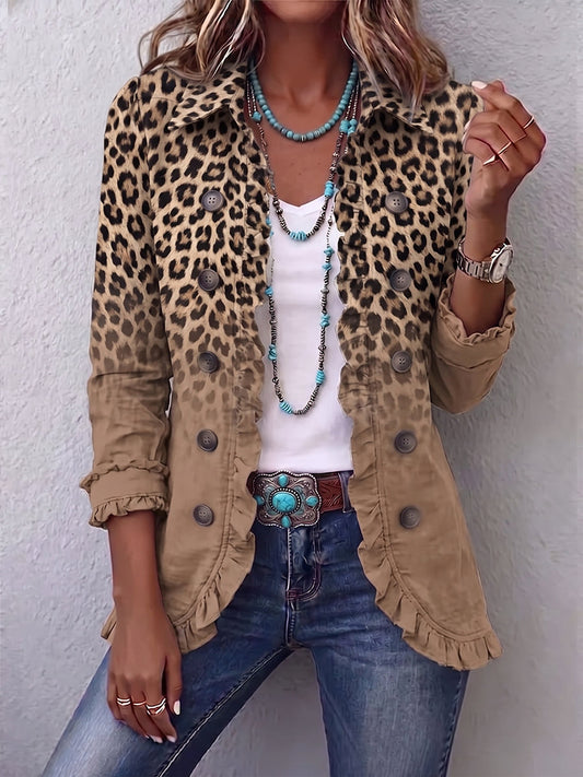 Giacca Leopardata Sfumata con Volant da Donna