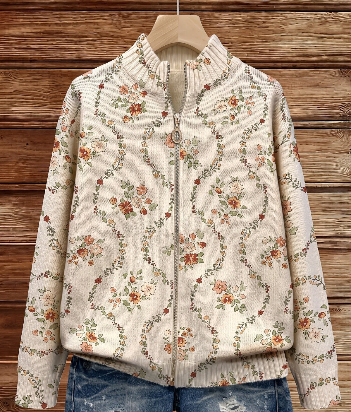 Cardigan Floreale in Maglia con Zip da Donna