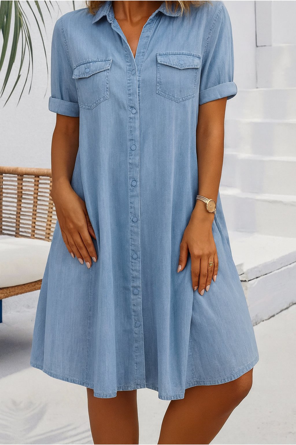 Abito Chemisier Midi in Denim da Donna