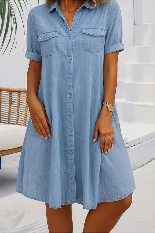 Abito Chemisier Midi in Denim da Donna
