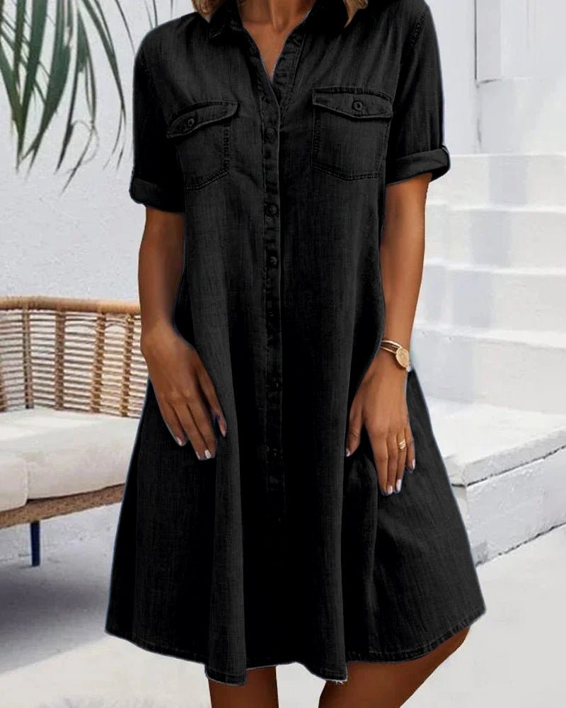 Abito Chemisier Midi in Denim da Donna