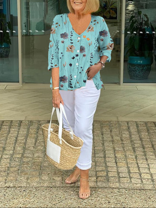 Camicetta da Donna Floreale con Scollo a V