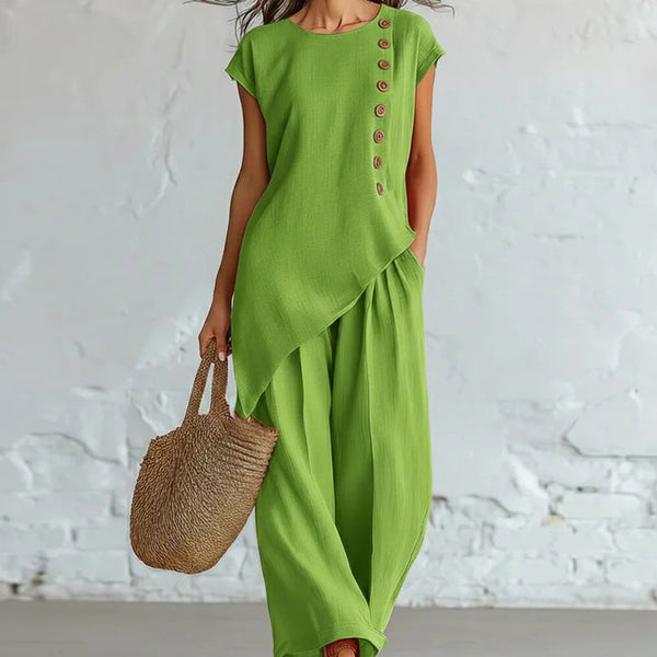 Completo Asimmetrico da Donna con Pantaloni a Gamba Ampia