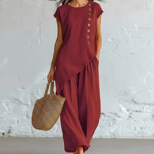 Completo Asimmetrico da Donna con Pantaloni a Gamba Ampia