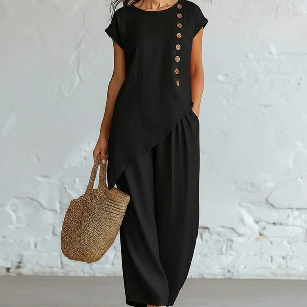Completo Asimmetrico da Donna con Pantaloni a Gamba Ampia