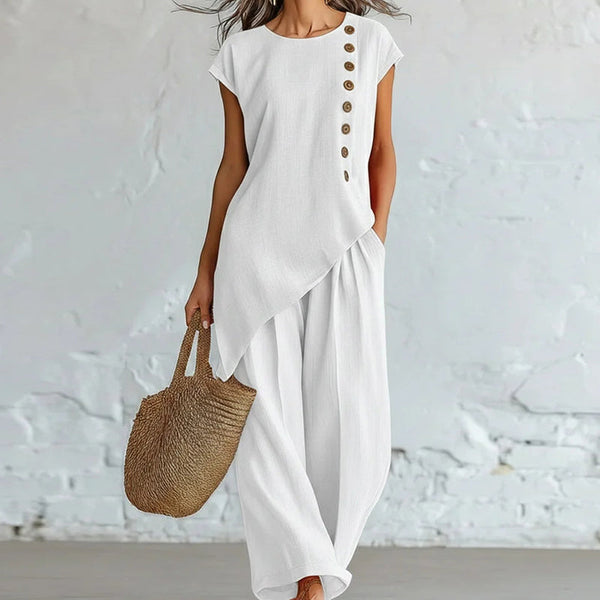 Completo Asimmetrico da Donna con Pantaloni a Gamba Ampia