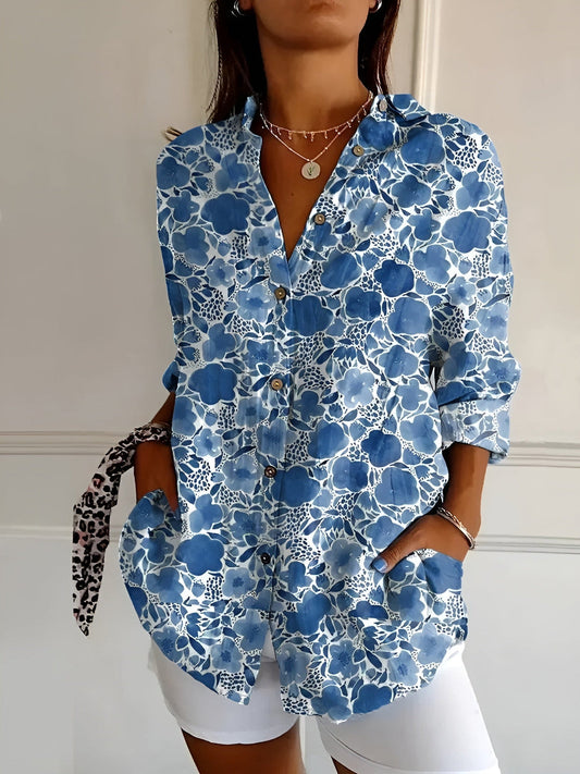 Camicia Casual Floreale da Donna con Bottoni Frontali