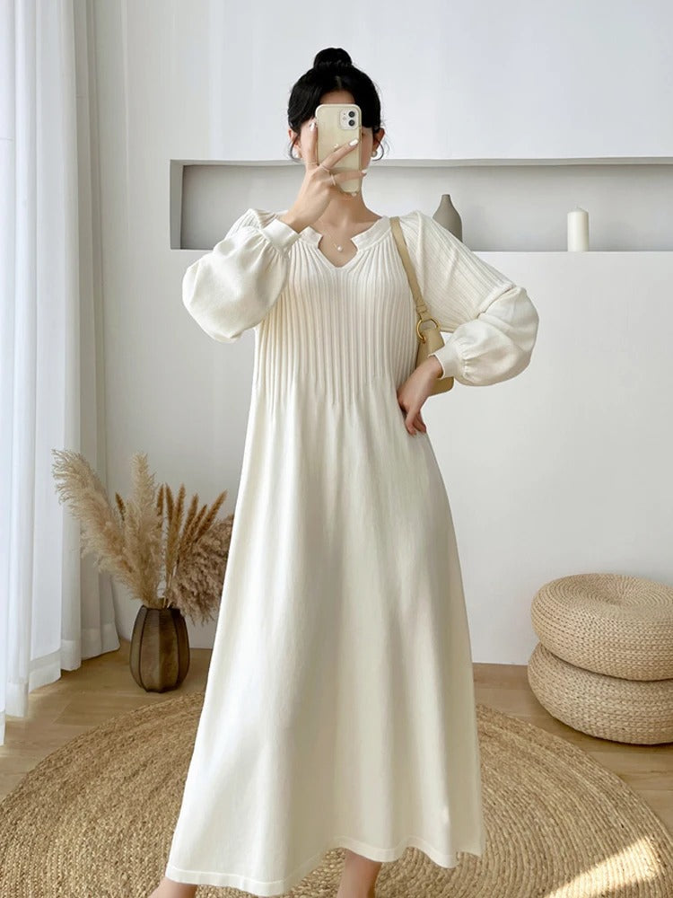 Margaret - Abito invernale con scollo a V e maniche lunghe