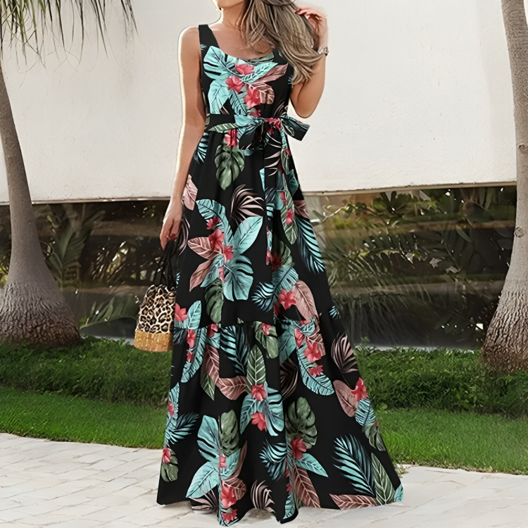 Anna - Elegante abito lungo floreale senza maniche