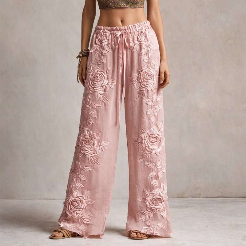 Pantaloni a Gamba Ampia Ricamati da Donna