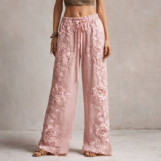 Pantaloni a Gamba Ampia Ricamati da Donna