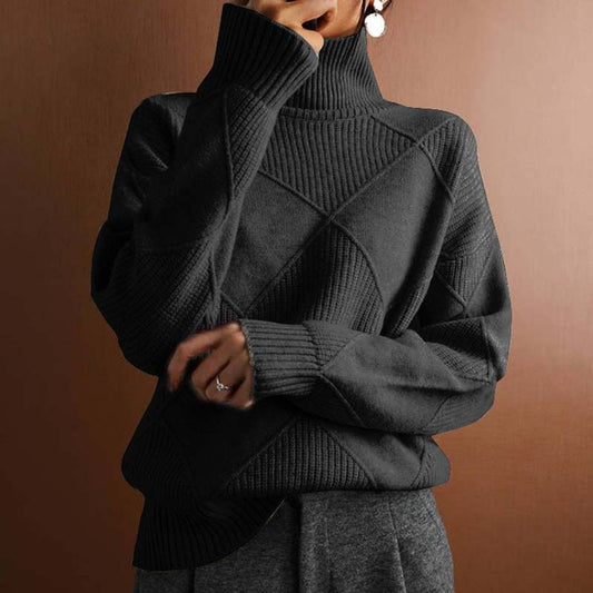 Maglione Donna a Collo Alto con Motivo Argyle