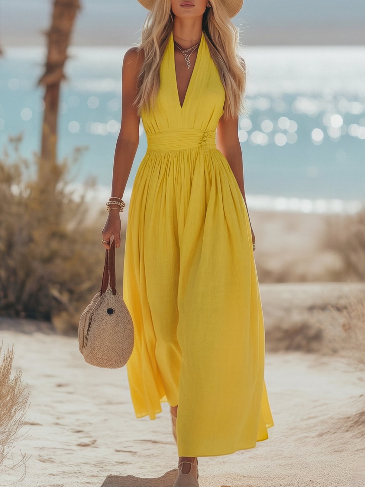 Abito Halter in Cotone e Lino da Donna
