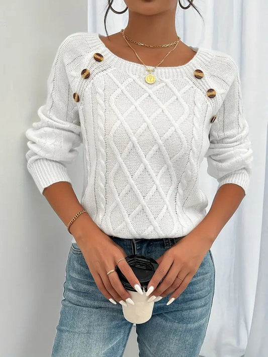Maglione da Donna in Maglia a Treccia con Bottoni