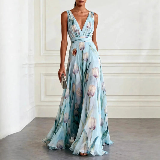 Abito Maxi Floreale in Chiffon da Donna