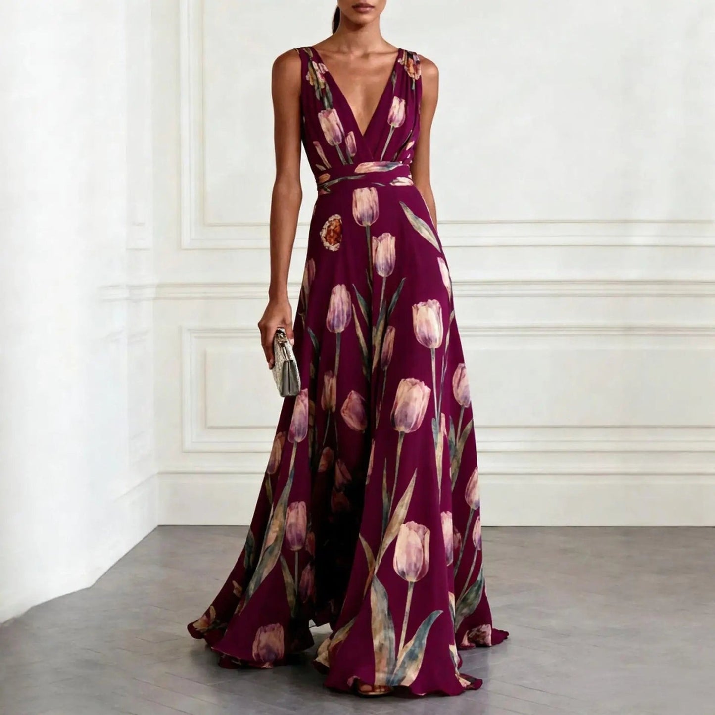 Abito Maxi Floreale in Chiffon da Donna