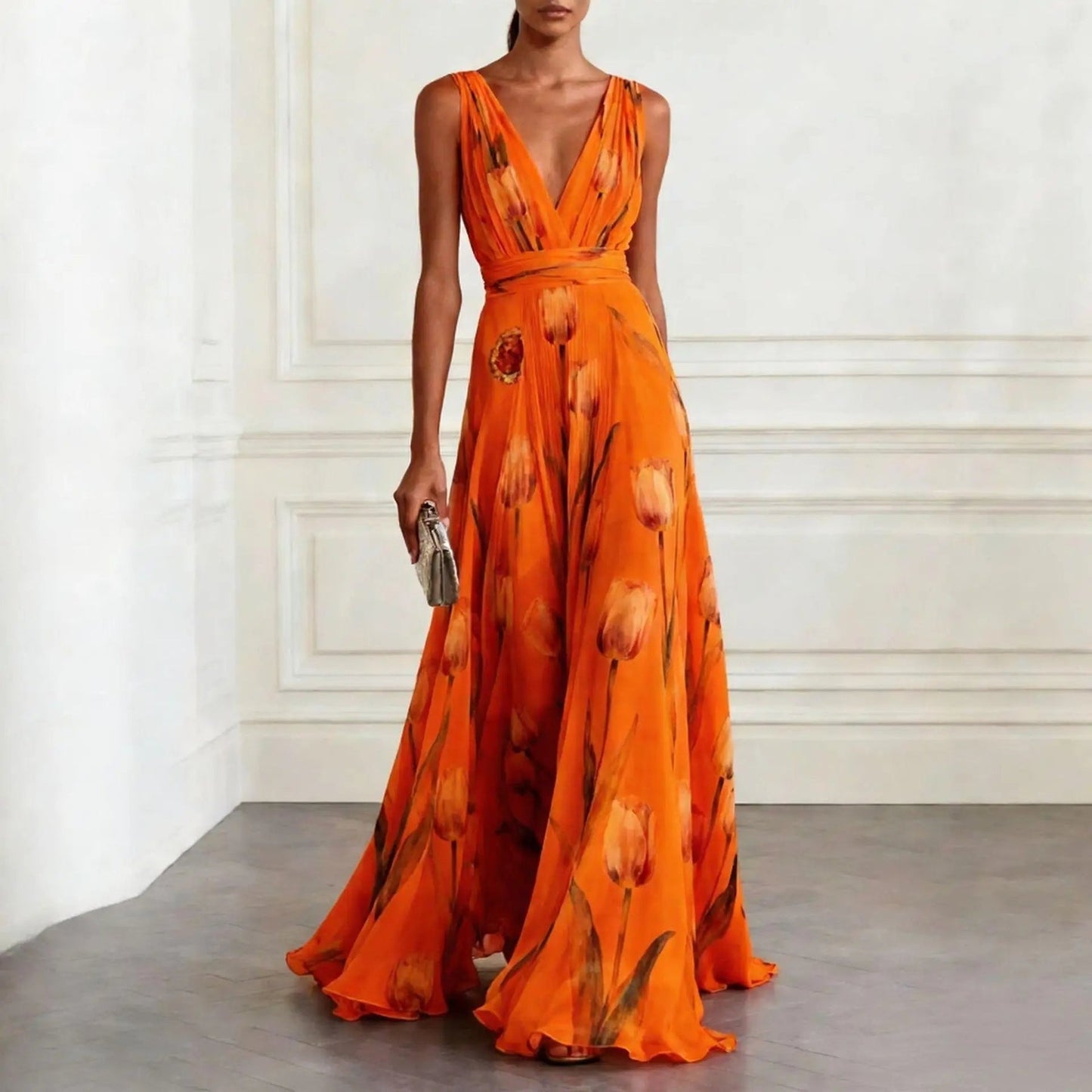 Abito Maxi Floreale in Chiffon da Donna