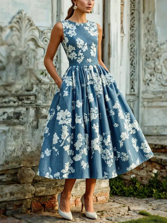 Abito Midi Floreale Senza Maniche da Donna