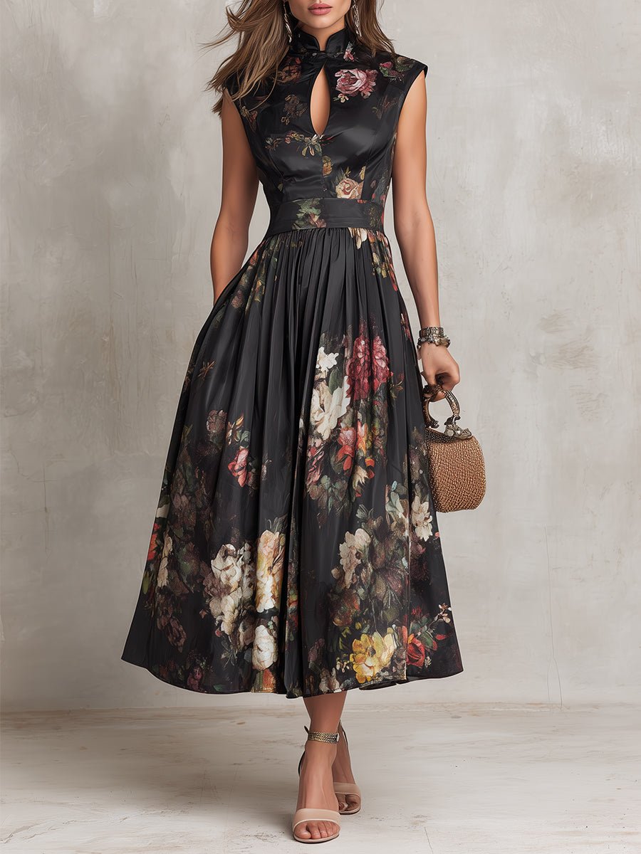 Abito Midi Floreale in Raso da Donna