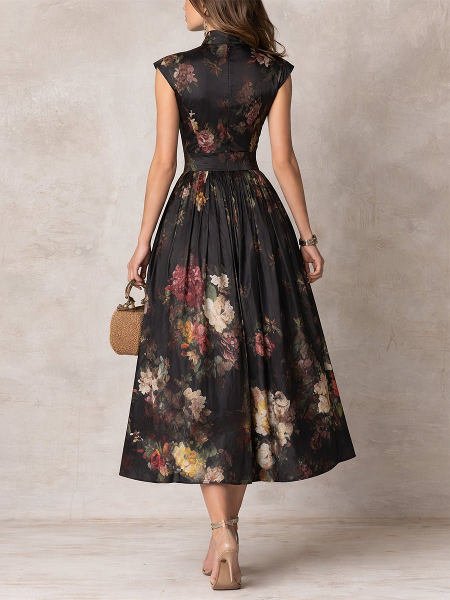 Abito Midi Floreale in Raso da Donna