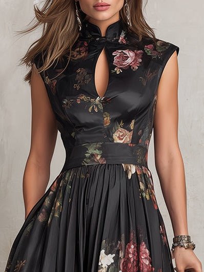 Abito Midi Floreale in Raso da Donna
