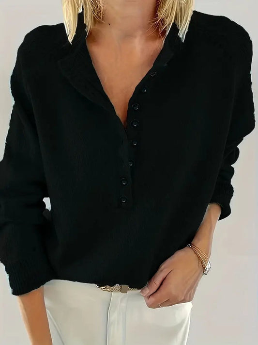 Maglione da Donna con Scollo a V e Mezzo Abbottonatura