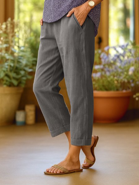 Pantaloni Capri Affusolati in Lino da Donna