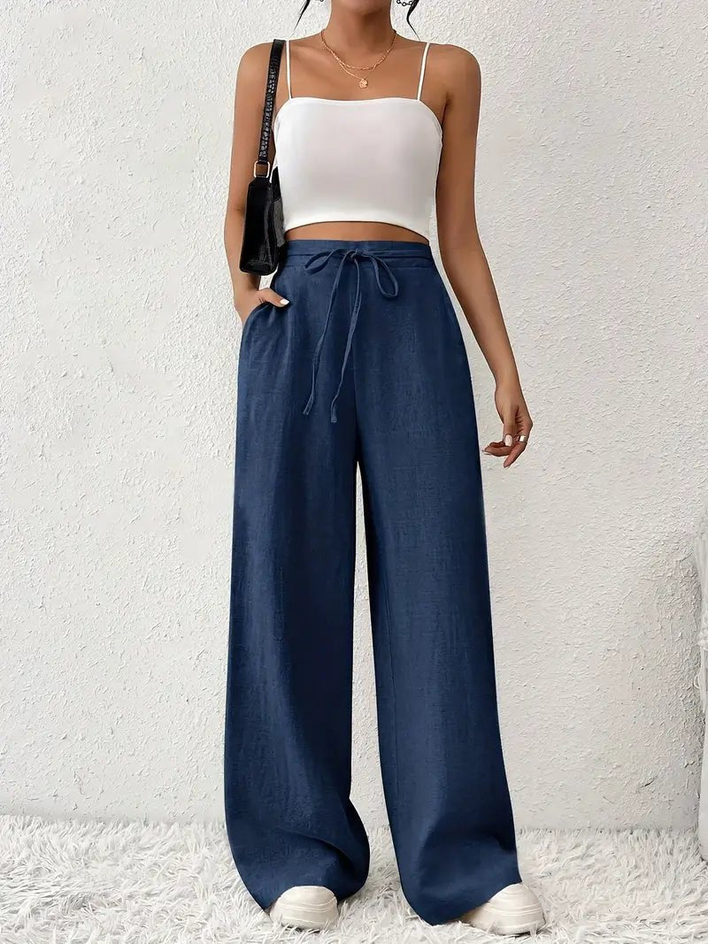 Pantaloni a Gamba Ampia con Coulisse da Donna