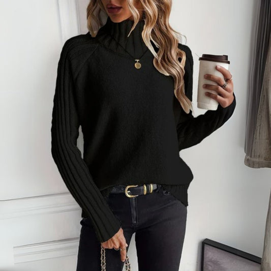 Maglione Donna in Maglia a Coste con Collo Alto