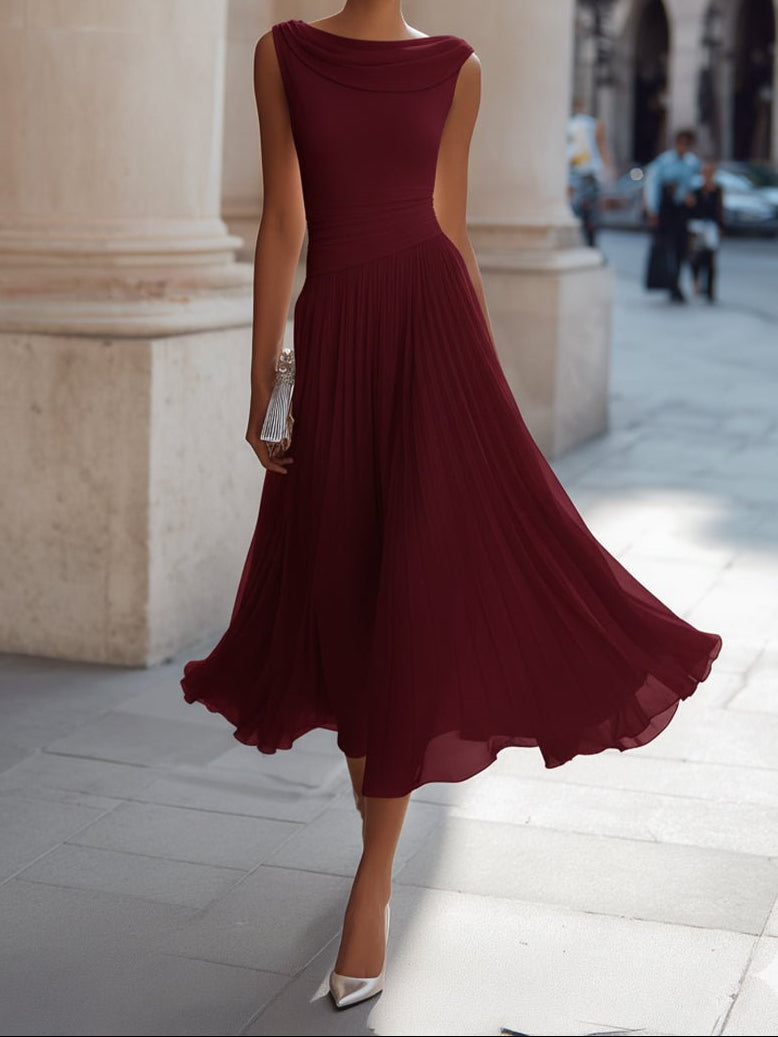 Abito Midi Elegante Plissettato da Donna
